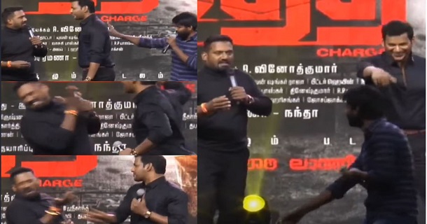 Vishal slapped robo shankar in laththi teaser release function video getting viral