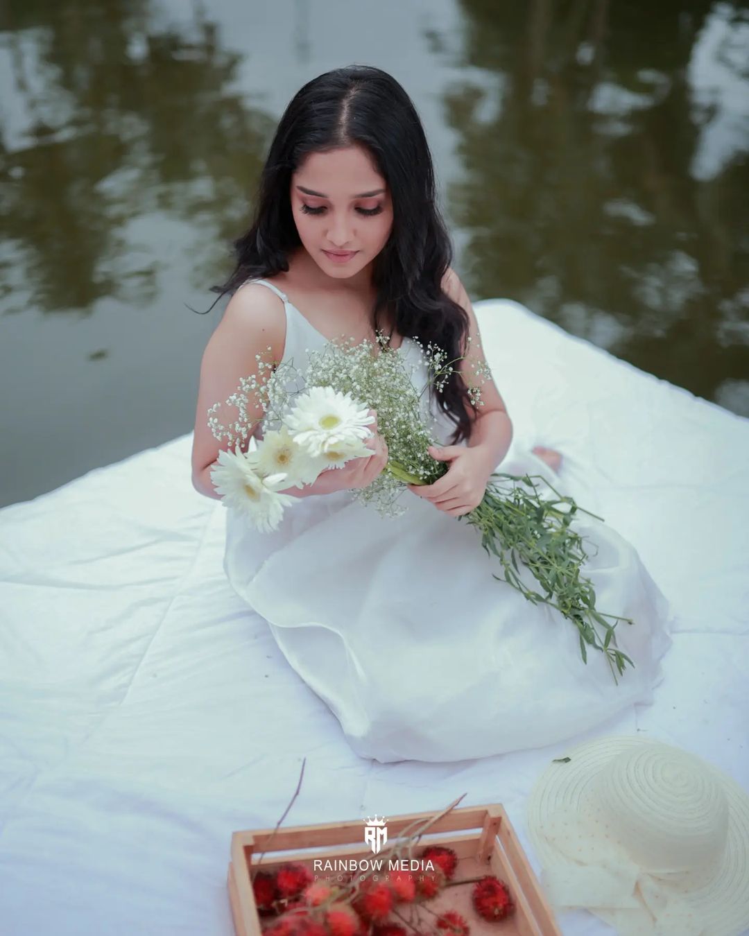 anikha surendran hot photos on white floating bed