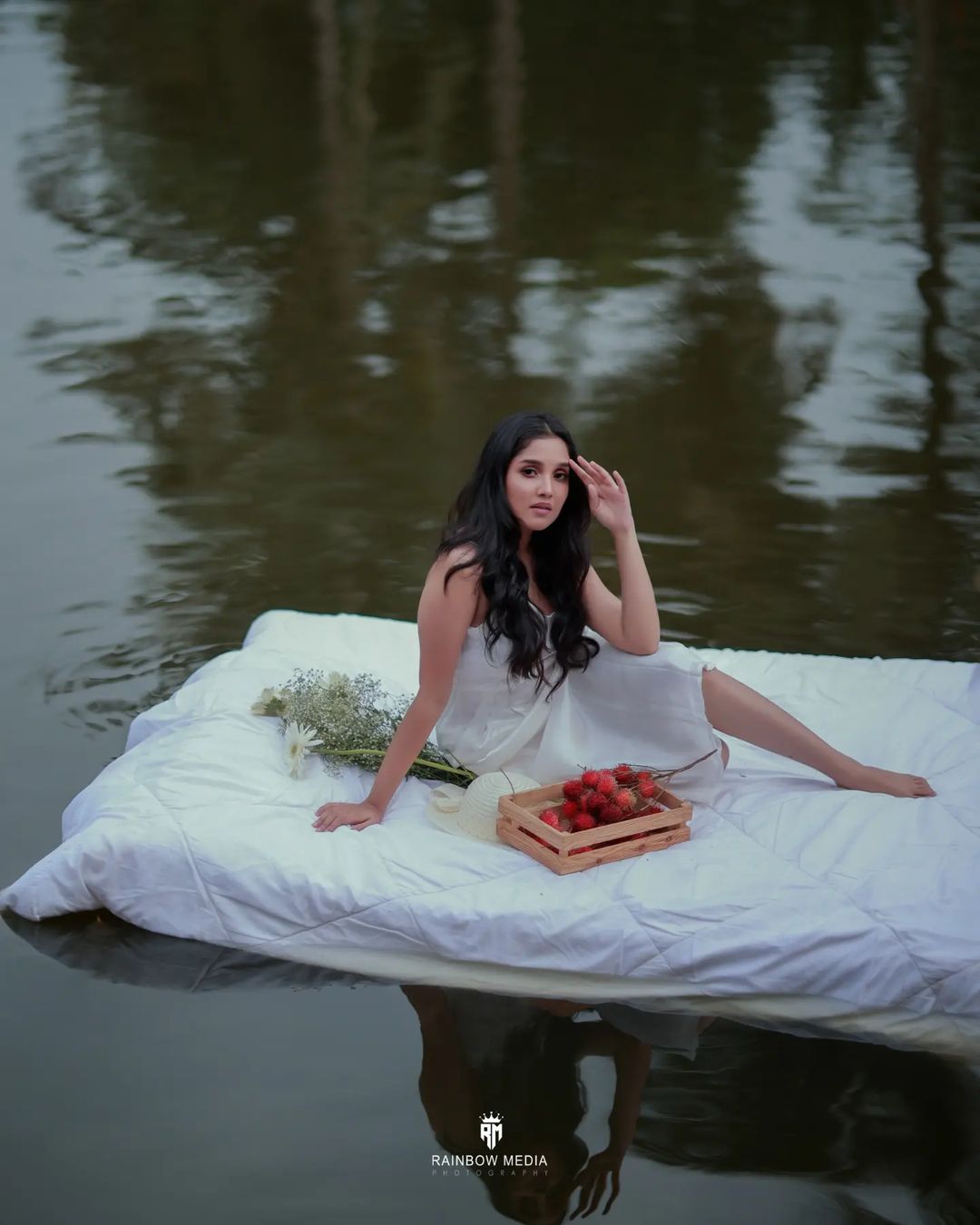 anikha surendran hot photos on white floating bed