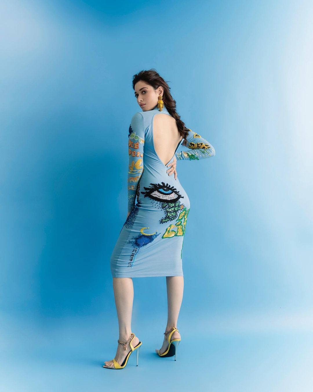 tamanna bhatia hot photos in blue colour tight fit dress