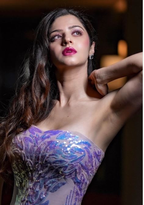 actress vedhika hot photos in netted full dress without sleeve