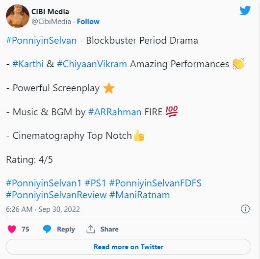 ponniyin selvan part 1 release getting positive reviews and twitter trending