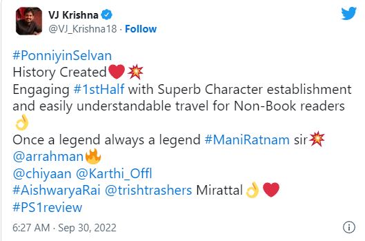 ponniyin selvan part 1 release getting positive reviews and twitter trending