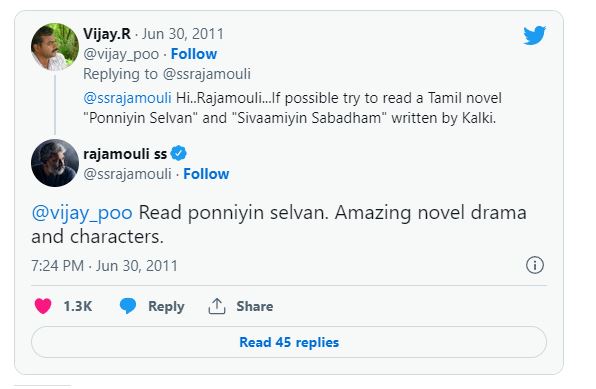 rajamouli post about ponniyin selvan getting viral on social media