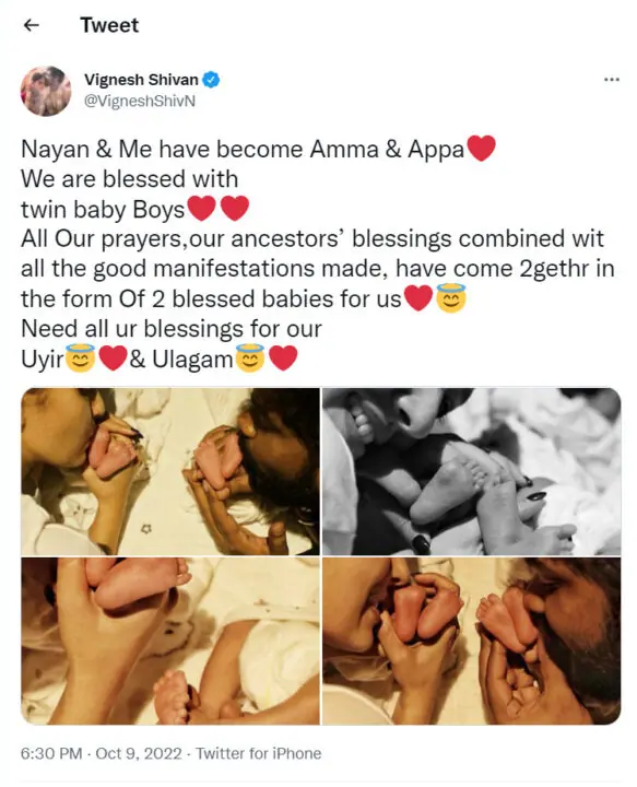 vanitha tweets and wishes for vignesh shivan and nayanthara surrogacy babies