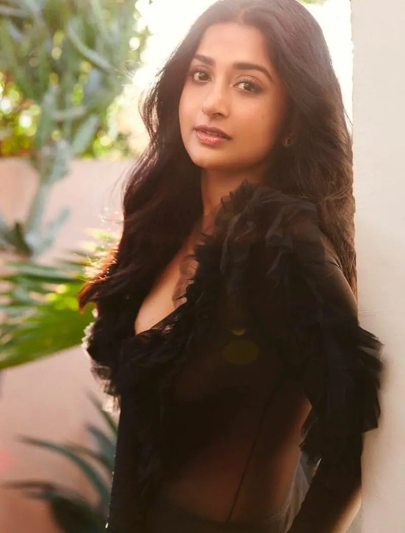 meera jasmine posing hot in transparent dress without inners