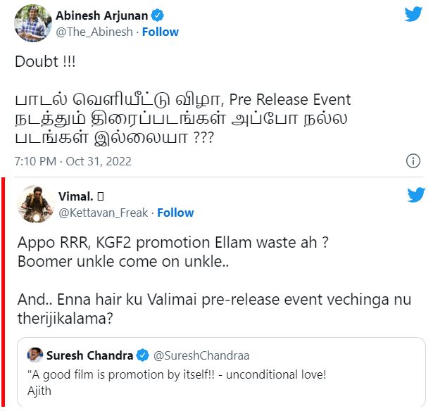 ajithkumar statement about promotion angry netizens which impacts other big movies viral tweet