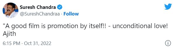 ajithkumar statement about promotion angry netizens which impacts other big movies viral tweet