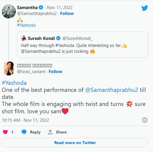 yasodha movie getting high positive response and twitter review viral