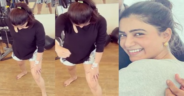 samantha workout with trips in one hand and working out in another hand video getting viral