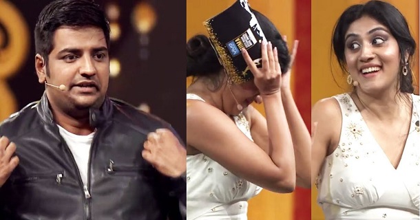 sathish joke on dhanya dress on satge video getting viral