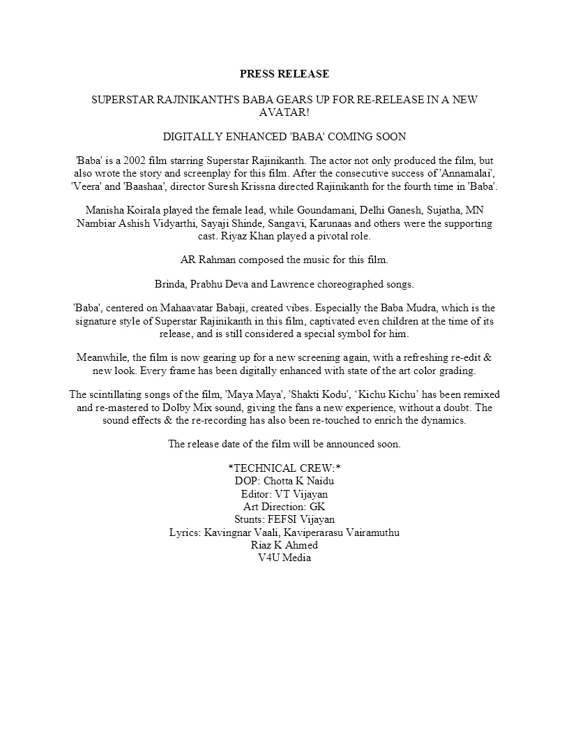 baba movie to rerelease in theatres with full upgradation