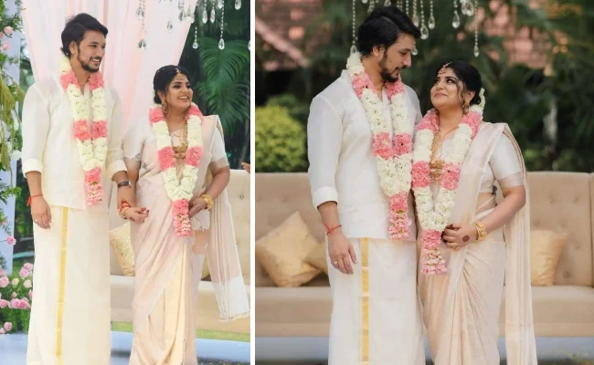 vignesh shivan and nayanthara wishes gautham karthik and manji mohan on their wedding with flowers and cake