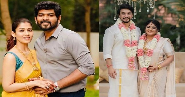 vignesh shivan and nayanthara wishes gautham karthik and manji mohan on their wedding with flowers and cake