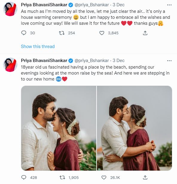 priya bhavani shankar happy post on her new house warming ceremony pictures with her boyfriend confuses fans