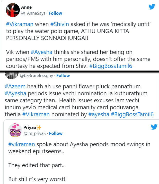 vikraman speaking about ayesha periods in public video of nomination getting viral on social media