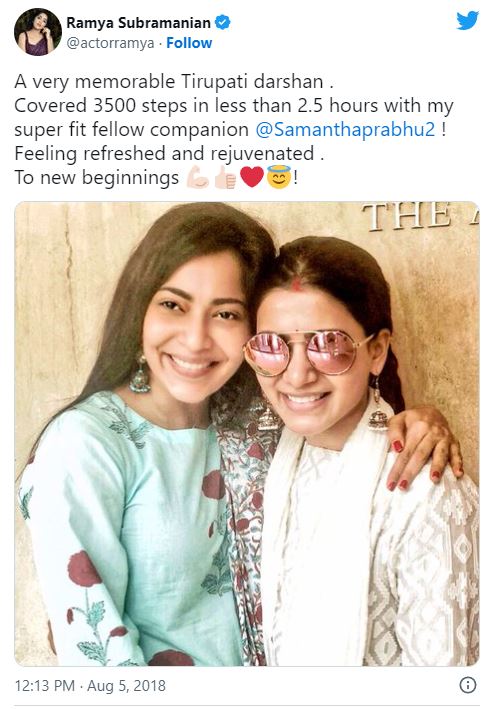 vj ramya says that samantha and vj ramya climbed 3500 steps in tirupati temple in 2 hours time video trolled by netizens