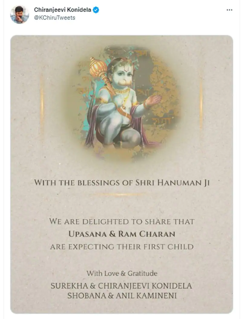 ram charan and upasana expecting their first baby soon and announcement getting viral