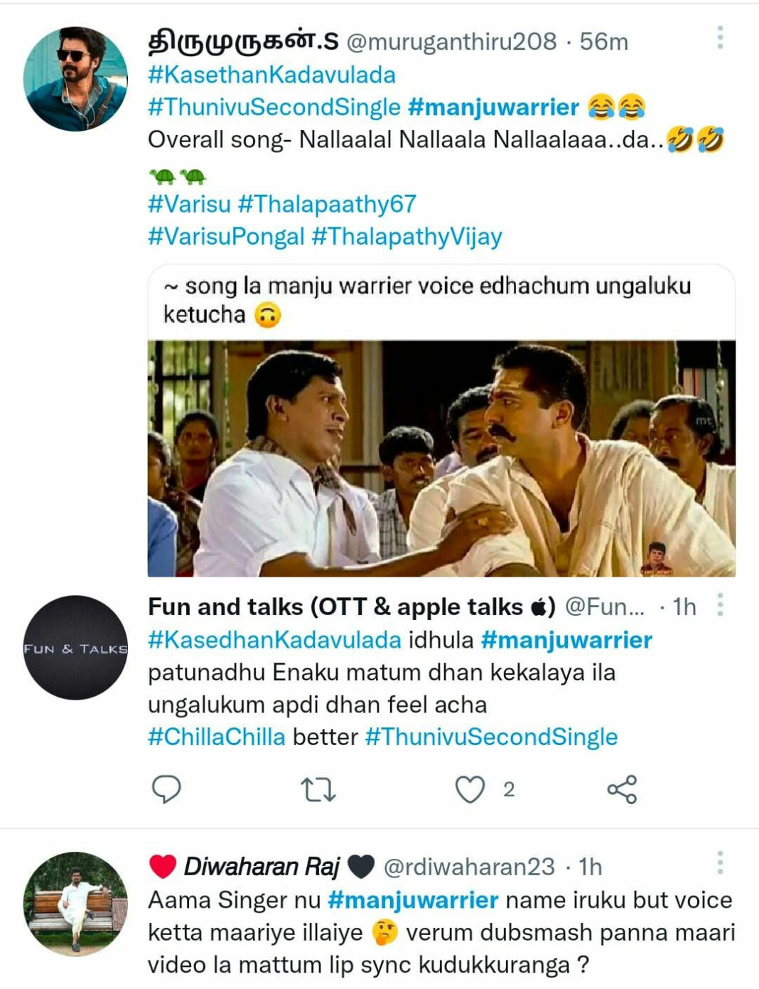 manju warrier mass reply and response to trolls and memes about not hearing her voice in kaaseythaan kadavulada song