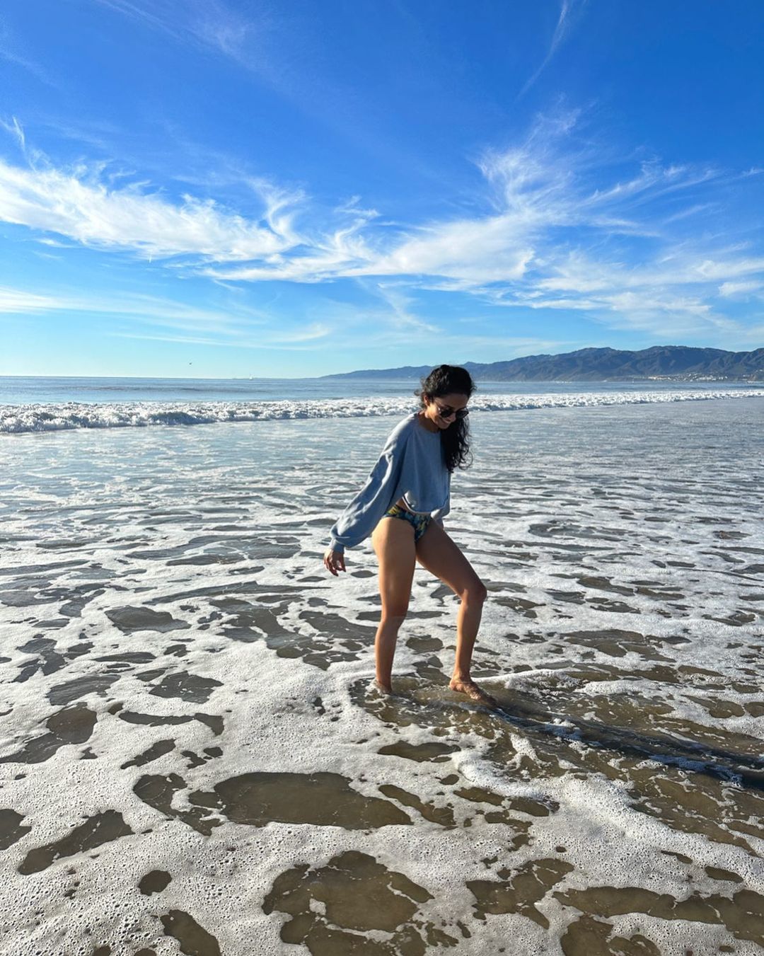 pragathi guruprasad glam pose in inner hot dress in beach shocks fans