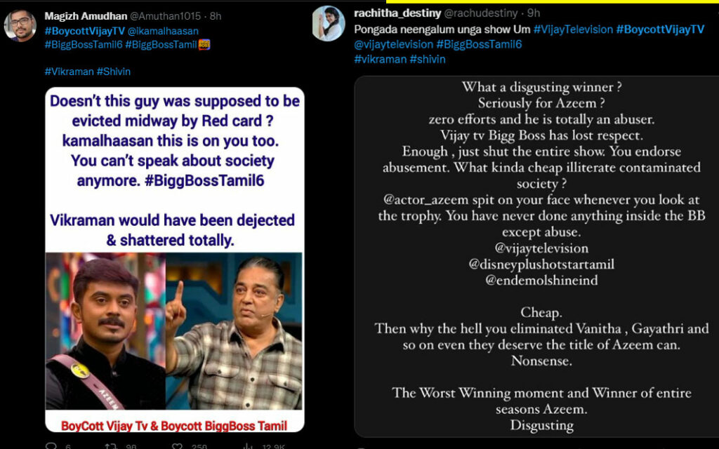 does kamal haasan doesnt like azeem winning biggboss title tweet and photos getting viral on social media