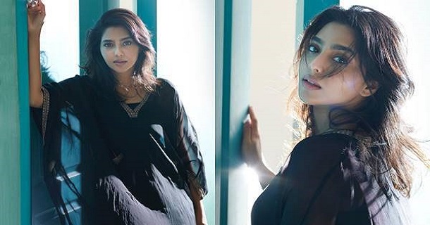 aishwarya lekshmi hot photos in purple long dress viral