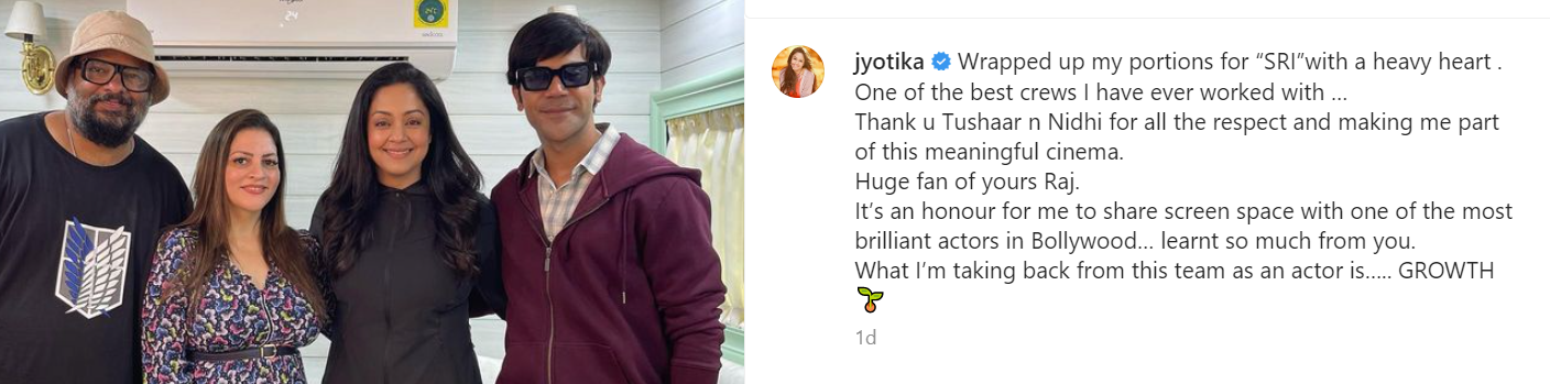 jyothika post about completion of movie getting viral on social media